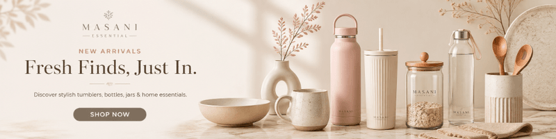 Masani Essential New Arrivals featuring tumblers, bottles, jars and home essentials